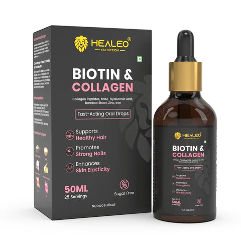 Biotin and Collagen Drops by Healeo Nutrition, a liquid supplement for hair, nails and skin