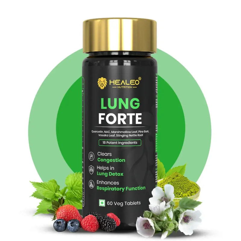 Lung Forte by Healeo Nutrition, a herbal respiratory supplement with quercetin and stinging nettle for lung health and detox